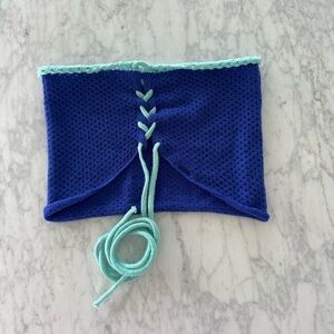 Blue and Mint Lace-Up Knit Top